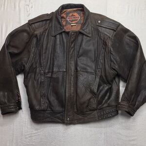 Vintage MIDWAY Leather Bomber Jacket Men 44 (XL) Brown Distressed Flight Aviator